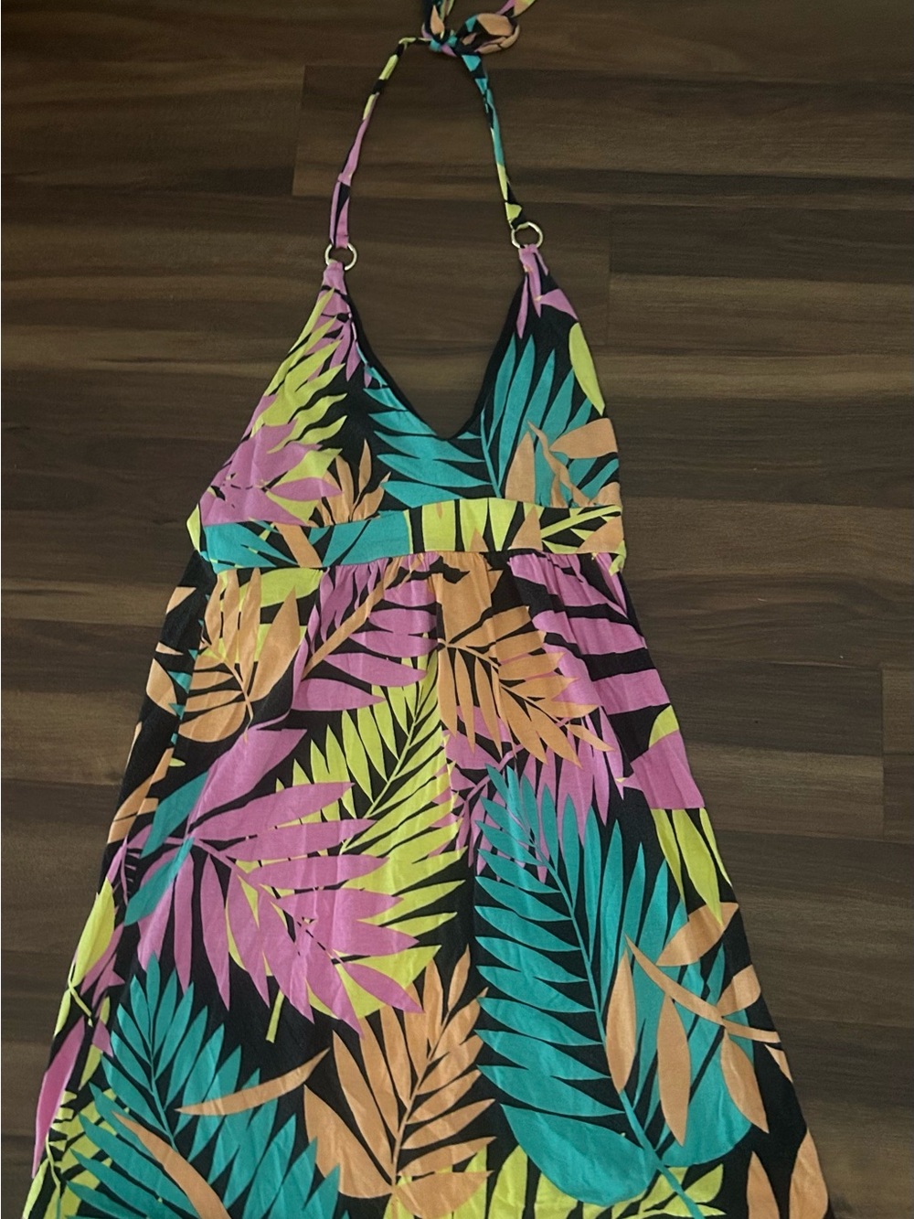 Victoria's Secret Black Halter Bra Top Dress in Bright Tropical Print